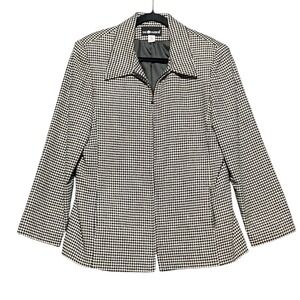 VTG SAG HARBOR Wool Blend Houndstooth Blazer Jacket‎ Full Zip Women's 12 Black